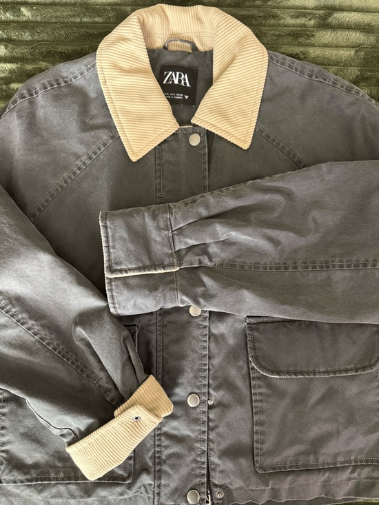 Zara Jackets & Blazers - ZARA Washed Charcoal Barn Jacket – Corduroy Collar